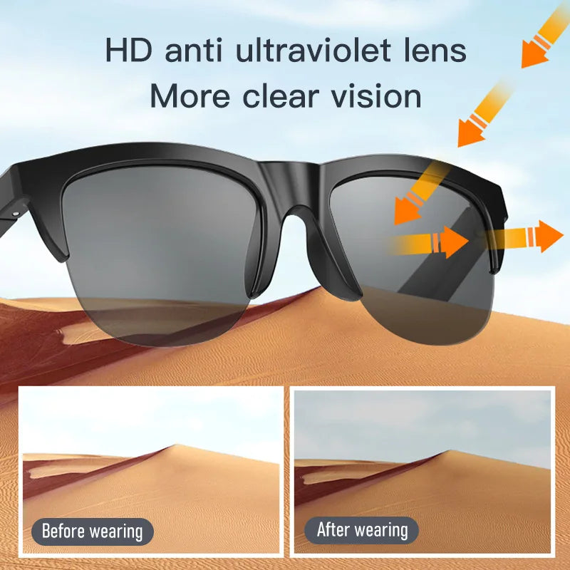 New Arrival Smart Glasses with Wireless Bluetooth Earphones and Anti-Glare Audio Sunglasses TWS Earphones