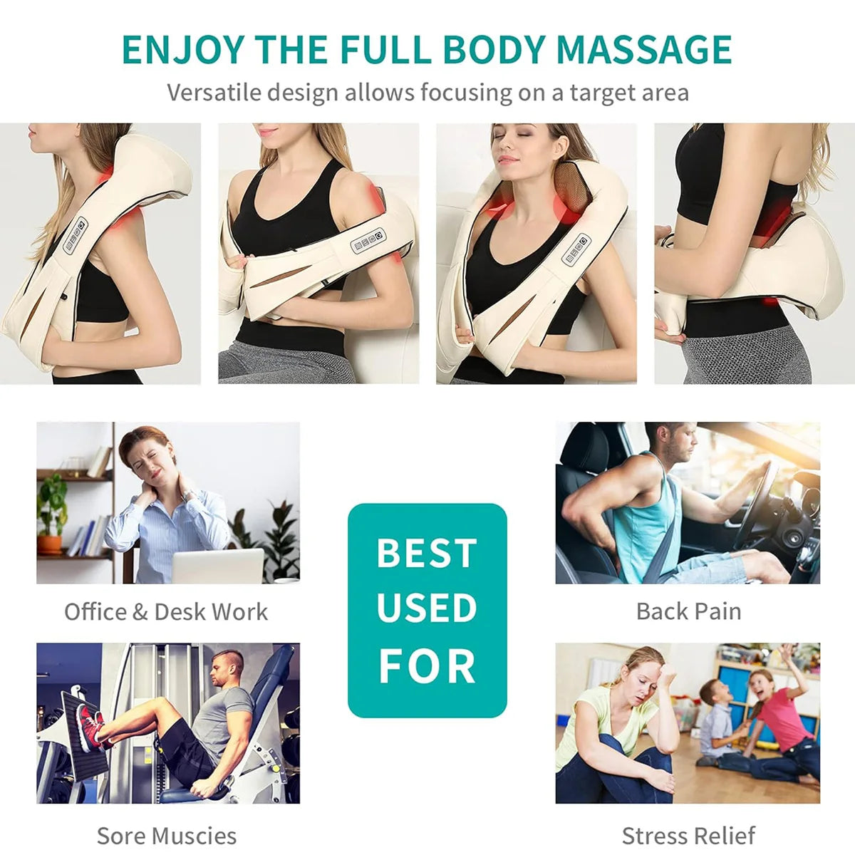 Shiatsu Back Shoulder and Neck Massager 3D Electric Full Body Massager with Heat Deep Tissue Kneading Pillow Massage