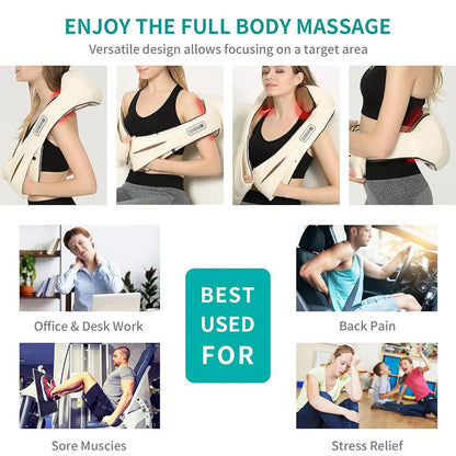 Shiatsu Back Shoulder and Neck Massager 3D Electric Full Body Massager with Heat Deep Tissue Kneading Pillow Massage