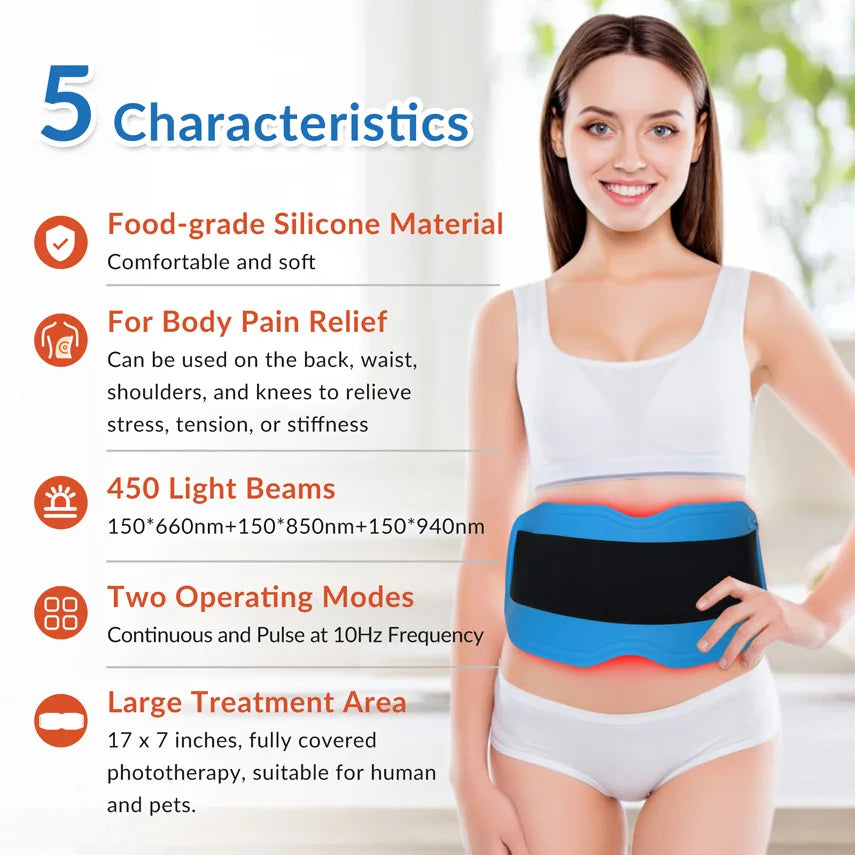 24W Heating Pad for Back Neck and Shoulders Red Infrared Light Phototherapy Physical Therapy Device Body Wrap Belt