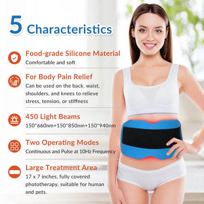 24W Heating Pad for Back Neck and Shoulders Red Infrared Light Phototherapy Physical Therapy Device Body Wrap Belt