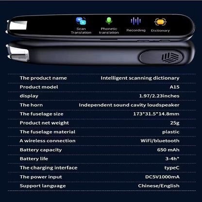 Translator 112 Languages Reading Pen for Dyslexia Autism Smart Voice Portable Scanner Pen Instant Smart Voice Translator Device