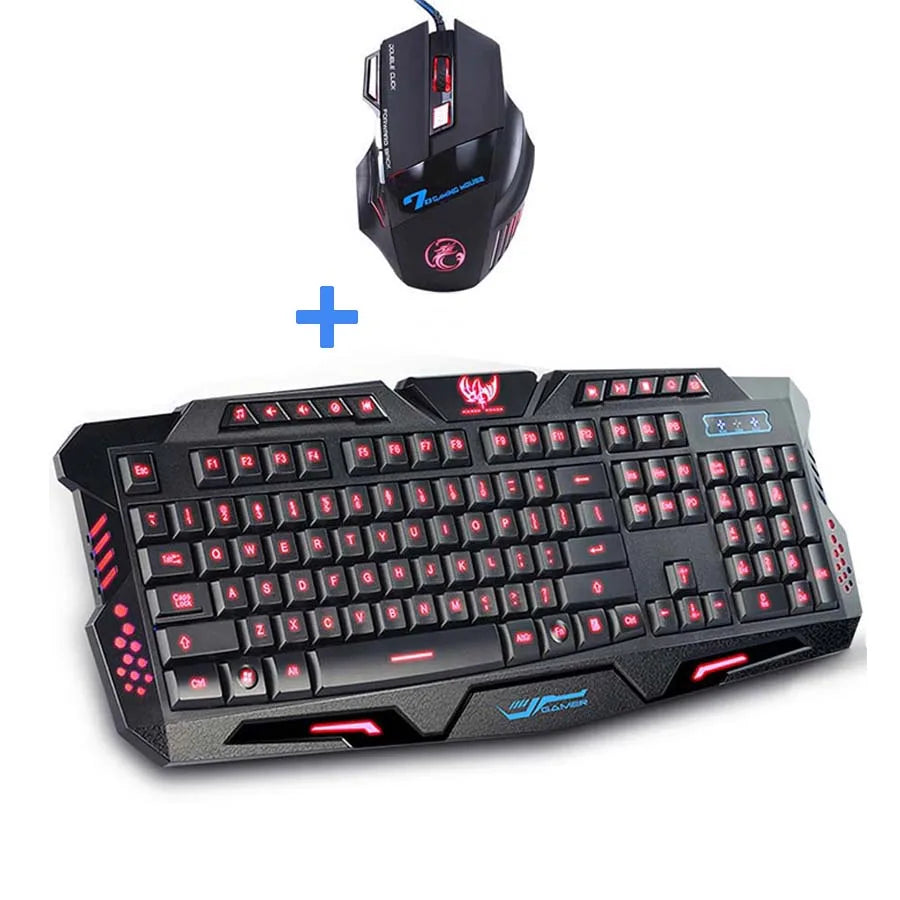 Newest Tri-Color USB Wired LED Backlit Laptop Computer Gamer Keyboard Mouse Combo Optical Professional 7 Buttons 5500 DPI Mice