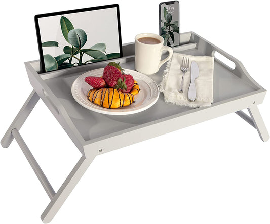 Extra Large Wood Bed Tray, Lap Tray, Lap Desk with Phone Holder - Fits up to 17.3 Inch Laptops and Most Tablets - Calming Gray - Style No. 78105
