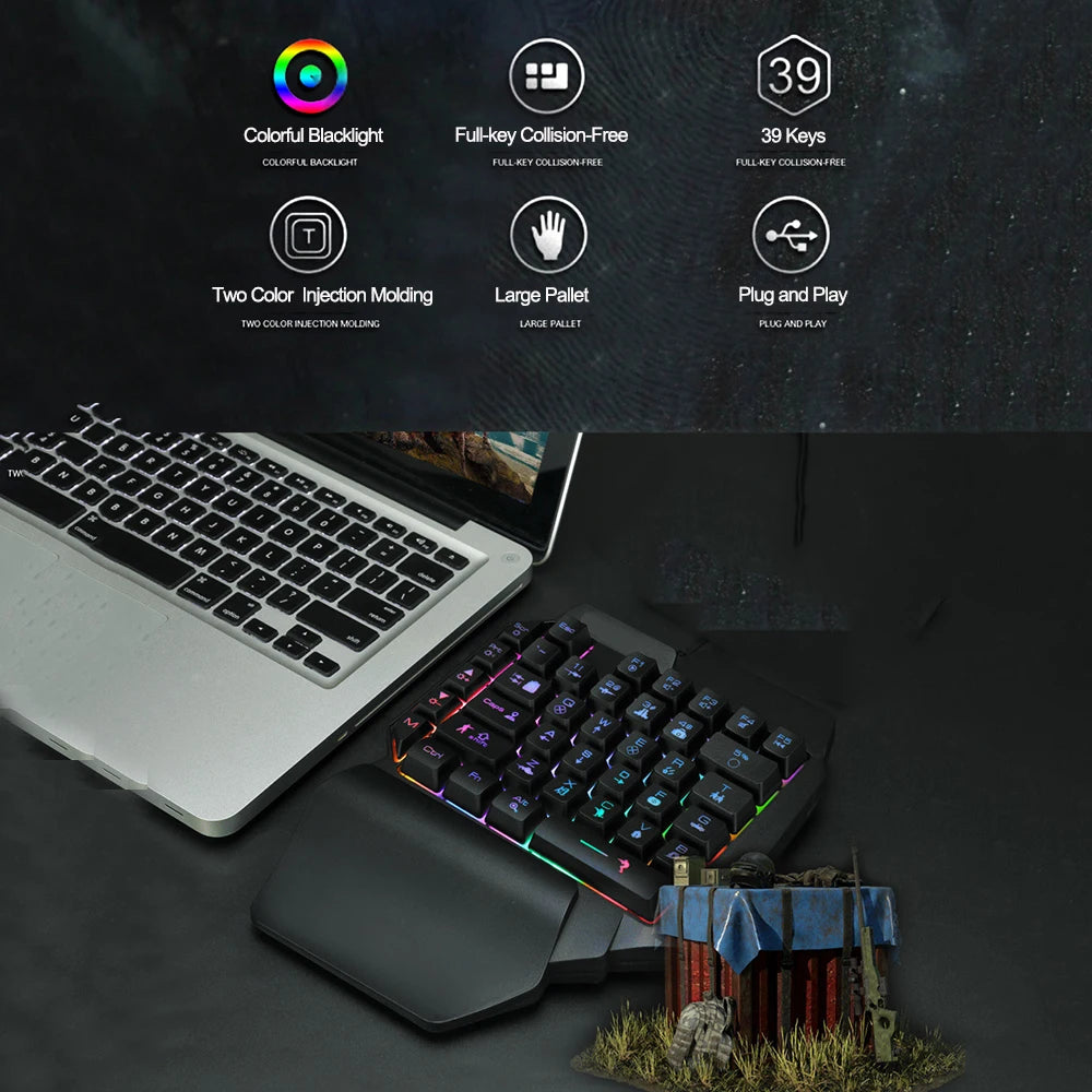 39 Key Mechanical Keyboard Gaming, RGB USB Wired Mouse Gamer Keypad Backlight Game Controller for Gamer Tablet PC Laptop