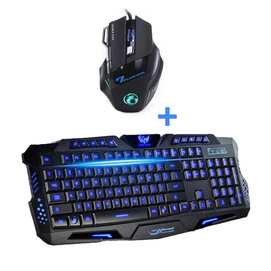 Newest Tri-Color USB Wired LED Backlit Laptop Computer Gamer Keyboard Mouse Combo Optical Professional 7 Buttons 5500 DPI Mice