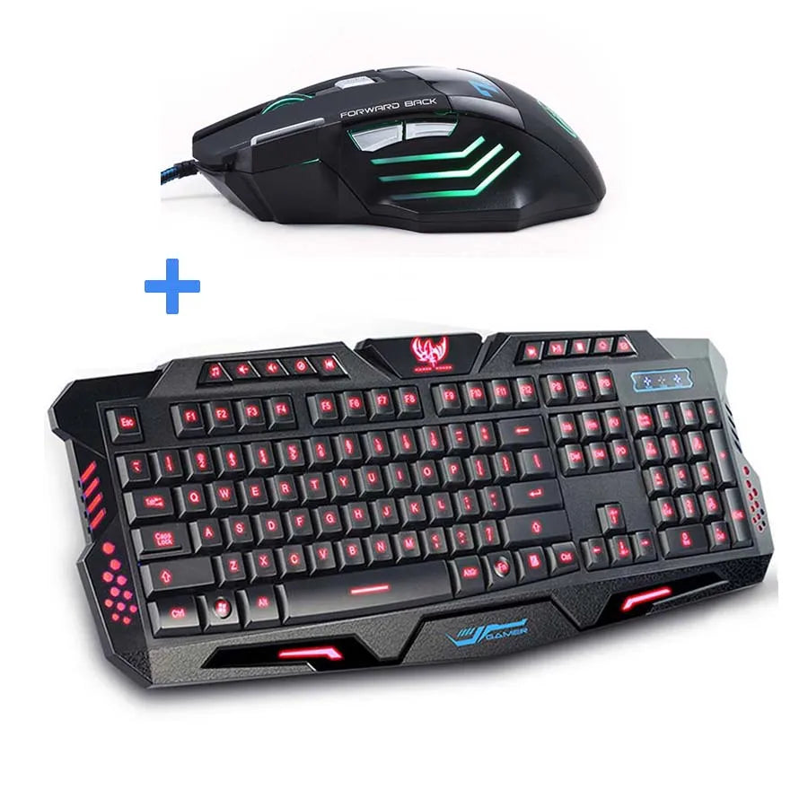 Newest Tri-Color USB Wired LED Backlit Laptop Computer Gamer Keyboard Mouse Combo Optical Professional 7 Buttons 5500 DPI Mice