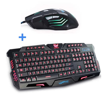 Newest Tri-Color USB Wired LED Backlit Laptop Computer Gamer Keyboard Mouse Combo Optical Professional 7 Buttons 5500 DPI Mice